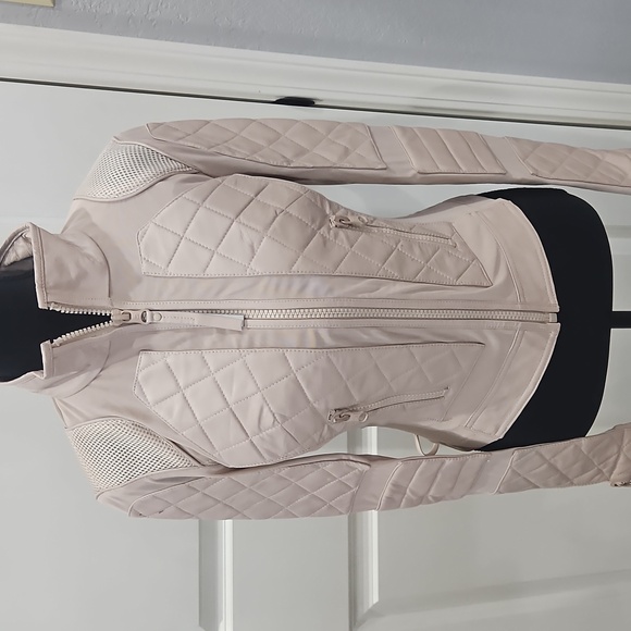 NWT Blanc Noir Leather & Mesh Moto Jacket in Pale Tan - Picture 1 of 9